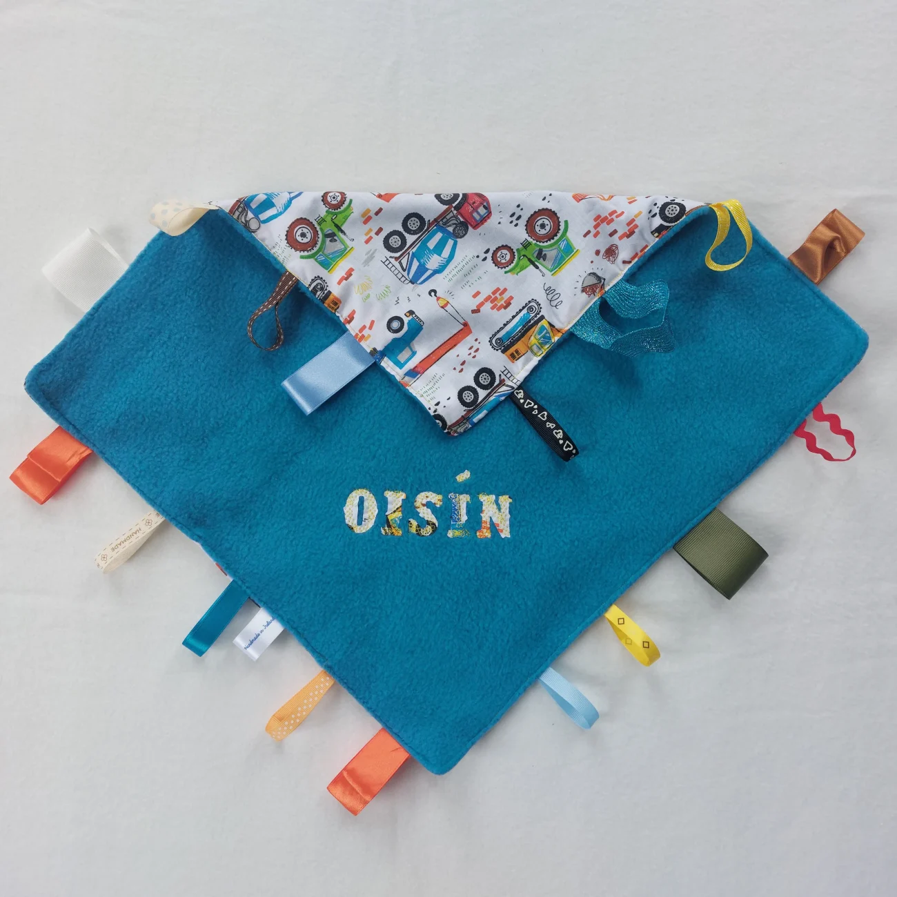 Customised baby taggie handmade in Galway